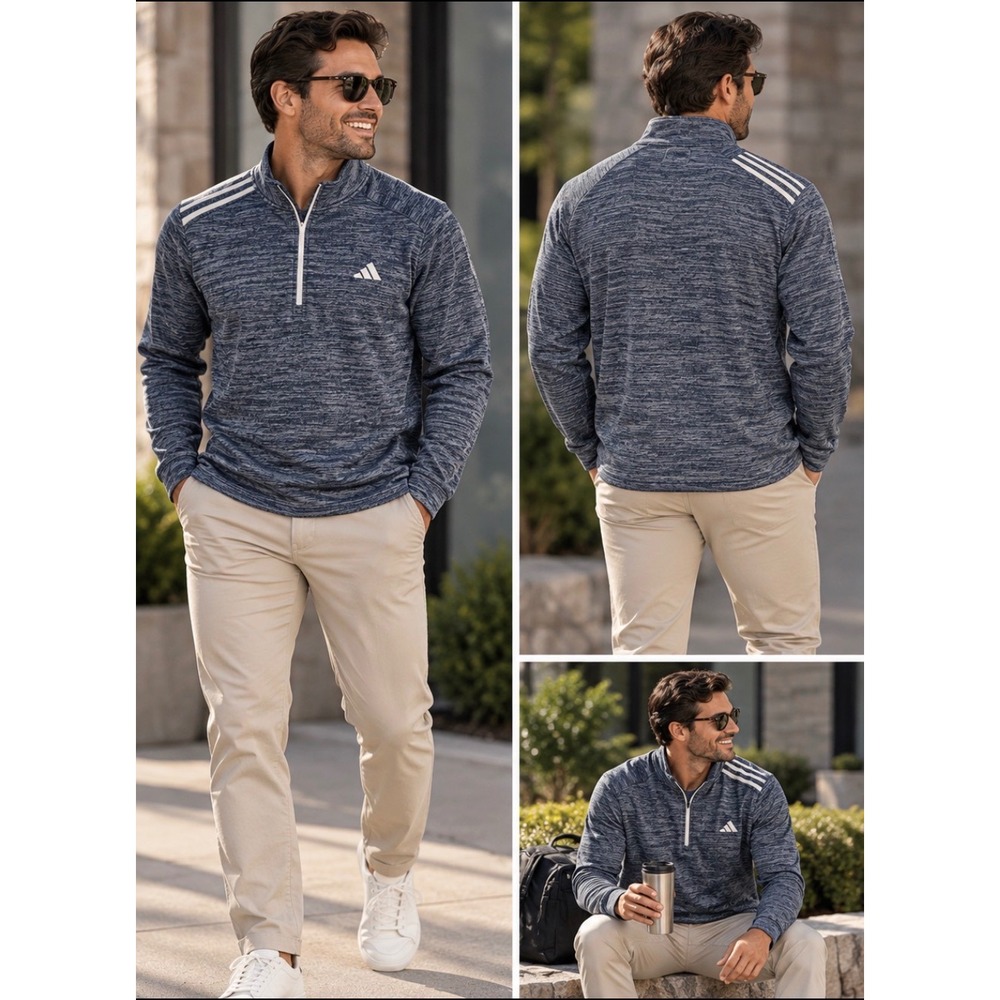 Adidas Golf Mens XL Blue Heather Space Dye Quarter Zip Pullover ADVF20R786